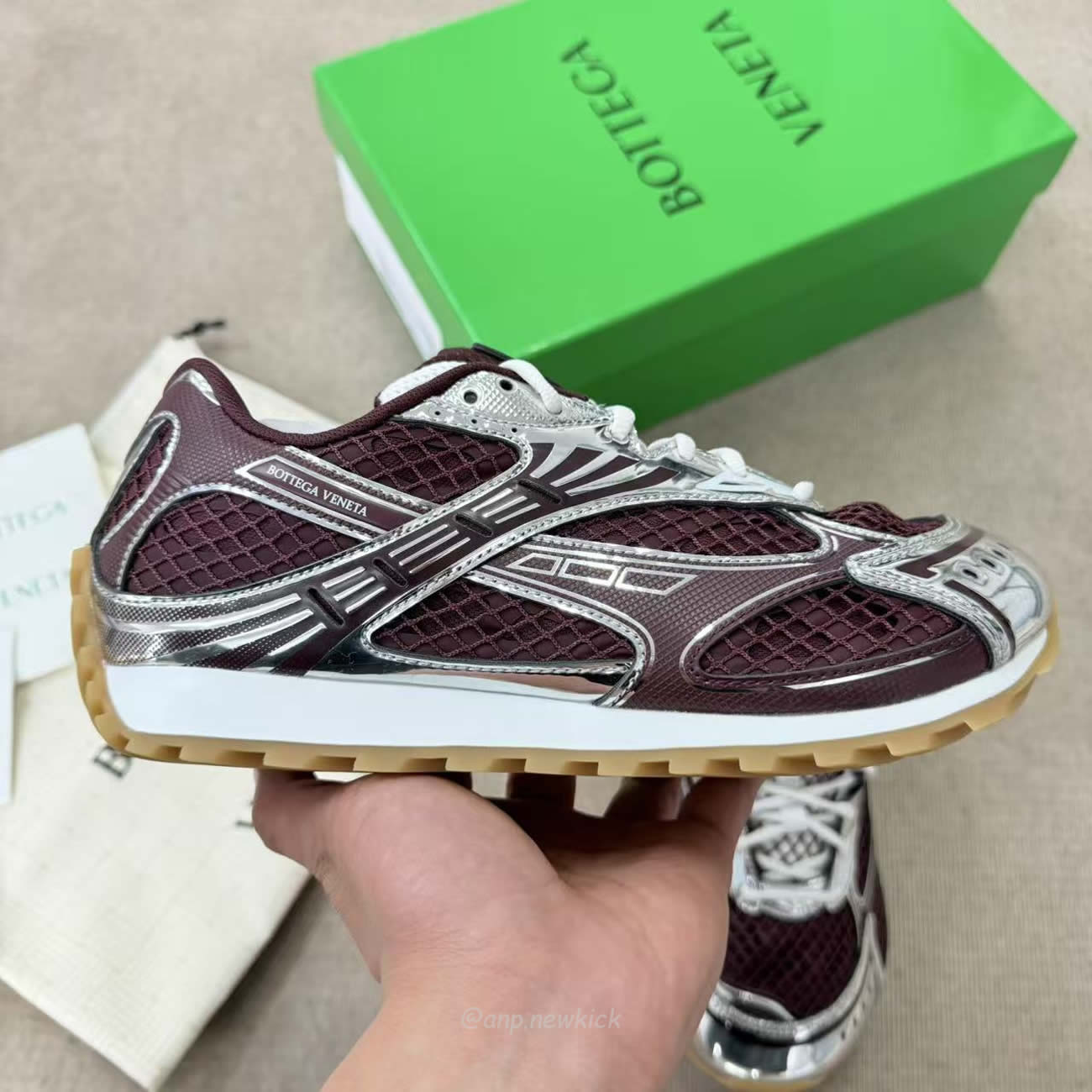 Bottega Veneta Orbit Barolo Silver Low Top Sneakers (2) - www.newkick.org